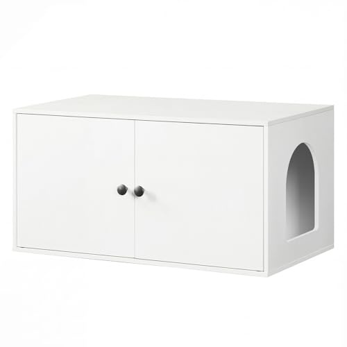 HOOBRO Katzenklo Schrank aus Spanplatte, Katzentoilette Schrank, versteckter Katzenkloschrank mit Seiteneingang, Haustiermöbel für den Innenbereich, Beistelltisch, Weiß EWT40MW01