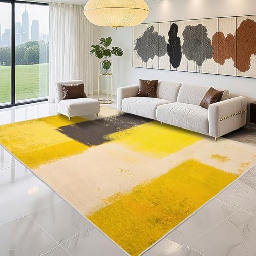 Kunsen Kinder Zimmer Teppich Fällt Nicht Ab 170x230cm , Gelb Abstraktes minimalistisches Design für den Umkleideraum im Wohnzimmer