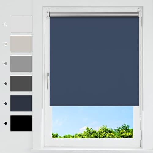 HOMEDEMO Tende a rullo oscuranti per interni Senza Foratura, 55x170cm, (Tessuto 55cm), Blu Scuro, Tenda a rullo oscurante, veneziane da interno Giorno e Notte,per Porte e Finestre