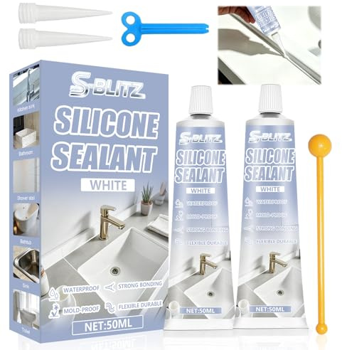 Joint Silicone Blanc, Joint Salle de Bain, Colle Silicone Mastic D'étanchéIté pour Cuisines,Imperméable Flexible, pour Bains, Cuisines, Douche,Fenêtre, Mastic Silicones 100ml