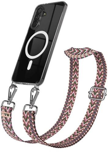 EAZY CASE Handykette - Verstellbares Taschenband kompatibel mit Galaxy A37, Schulterriemen, Handykordel mit Silikon Hülle, Qi Charging kompatibel, Umhängetasche, Beere Pink Silber