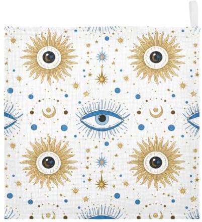 Kutsu Stylized Eyes Baby Washcloths 5 Pack Muslin Washcloths for Newborns Infants Toddlers, Cotton Face Towels, Soft & Absorbent on Sensitive Skin