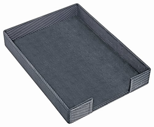 Läufer 35058 Concerto Briefkorb aus Leder, Echt Leder, schwarz, carbon, Ziernaht gold, Handgefertigt aus Echtleder in Deutschland, Briefablage aus Leder