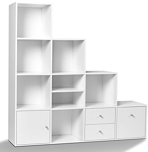 IDMarket – Mueble de escalera (4 niveles, imitación a madera de haya, con puerta y cajones)