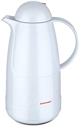 ROTPUNKT Isolierkanne 215 Christine 1,5 l | Zweifunktions-Drehverschluss | BPA Frei- gesundes Trinken | Made in Germany | Warm + Kalthaltung | Glaseinsatz | Shiny White