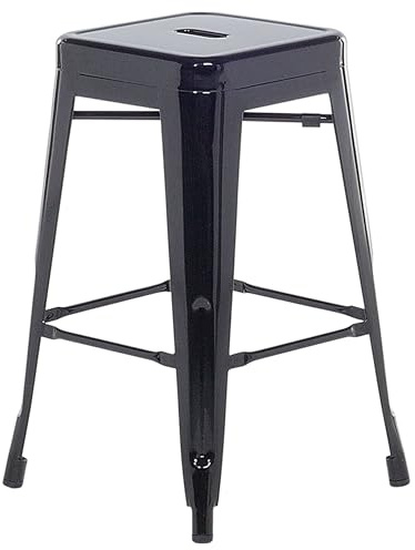 Beliani Set of 2 Modern Dining Room Living Room Steel Bar Stools 60 cm Black Cabrillo
