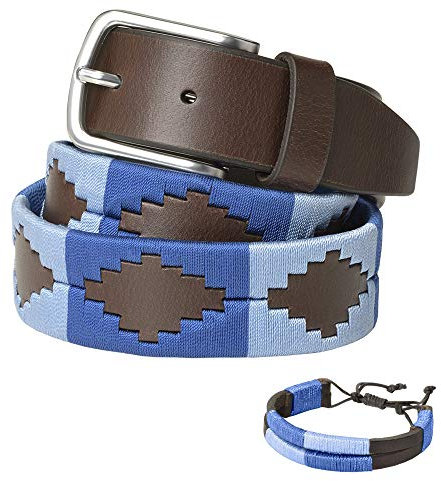 PELPE - Cinturón argentino de piel, con pulsera de hilo y cuero a juego. Cinturón bordado sobre cuero, para hombre y mujer. Cinturones argentinos Polo.