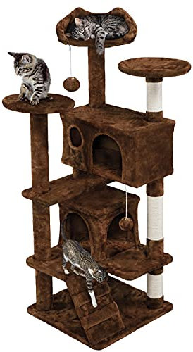 costoffs 137cm Cat Tree Tower Cat Climbing Frame Activity Centre Scratching Posts with Condos and Ladder, Brown