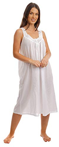 i-Smalls Ladies Crochet Lace Pleated Summer Lightweight Sleeveless 100% Soft Cotton Long Nightdress