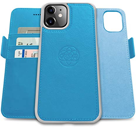 dreem Fibonacci 2-in-1 Wallet Case for Apple iPhone 12 Mini - Luxury Vegan Leather, Magnetic Detachable Shockproof Phone Case, RFID Card Protection, 2-Way Flip Stand - Sky