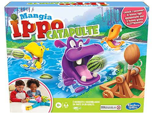 Hasbro Gaming Mangia Ippo Catapulte per bambini dai 4 anni in su, gioco elettronico in scatola prescolare, da 2 a 4 giocatori