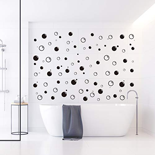 100 Petites Bulle Stickers Salle de Bain, CUNYAUK Autocollants muraux Amovibles en Vinyle Stickers Porte de Douche, Décoration de Chambre D'enfant, Noir