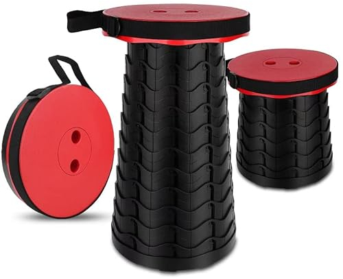 Tragbarer Klapphocker, verbesserter Teleskop-Campinghocker, Verstellbarer, Leichter Hocker für Outdoor-Camping/Garten/Angeln/Wandern/Reisen/Grillen (rot)
