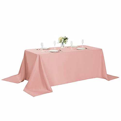 Cupuamon Nappe rectangulaire 228,6 x 396,2 cm en Tissu Polyester Lavable pour décoration de fête de Mariage, Salle à Manger, Banquet (228,6 x 396,2 cm, Rose poudré)