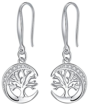 Micory Boucles d'oreilles Femme Arbre de Vie, Argent Sterling 925 Boucles d'oreilles Pendantes, Cadeaux Anniversaire pour Fille Maman Petite Amie Epous