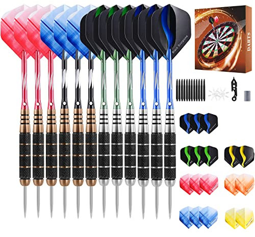 Rose Kuli Fléchettes 12 Pièces 24 Grammes Set de Fléchettes Pointes Acier - Jeu de Fléchettes Professionnelles avec tiges en Aluminium et 4 Styles d'ailettes (26g Fléchettes)