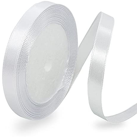 White Satin Ribbon 6mm, 23 Meters Solid Colors Fabric Ribbon for Crafting, Gift Wrapping, Balloons, DIY Sewing Project, Hair Bows and Cake Decoration