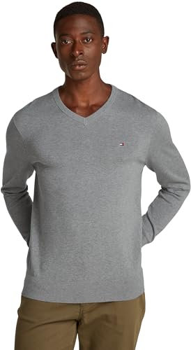Tommy Hilfiger Jersey Hombre Essential Cotton con Cuello de Pico, Gris (Medium Grey Heather), S