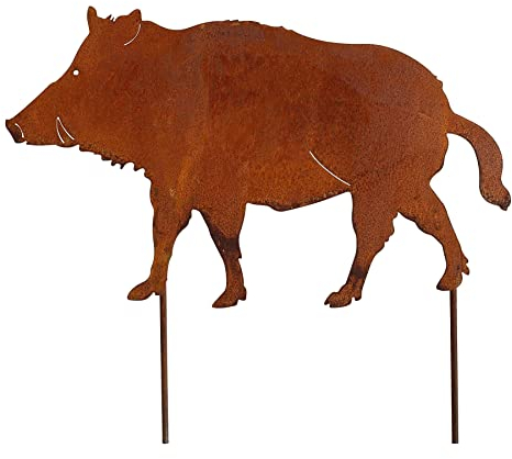 Manufaktur Lichtbogen Rost Gartenstecker Wildschwein 52 cm Edelrost Gartendeko