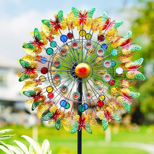 Lariander Schmetterlings-Metall-Windspiel – großes Metall-Windspiel für den Außenbereich, für Hof, Garten, kinetische mehrfarbige Hof-Windskulpturen, Spinner für Rasen, Terrasse, Outdoor