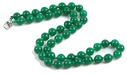 Treasure Bay Women's Handmade Gemstone Beaded Necklace 8mm Natural Rose Quartz, Tiger's Eye, Aquamarine, Agate necklace for Women Ladies and Girls (Green Jade)