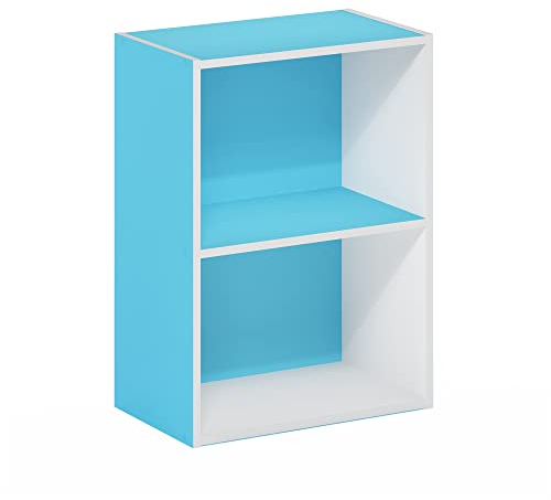 Furinno Luder Estantería Abierta Librería de 2 Niveles, Blanco/Azul Claro