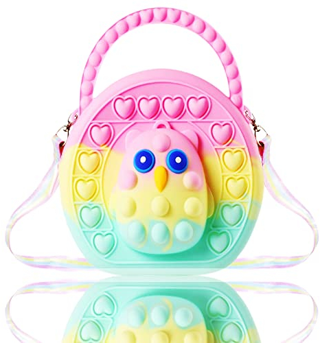 Steemjoey Pop Push It Tasche Handtasche, Popit Tasche, 2 in 1 Fidget Toys Taschen Umhängetasche mit Längenverstellbarem Tragegurt, Anti Stress Spielzeug Schultertasche für Kinder Erwachsene(Eule)