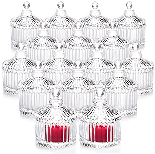 Glass Votive Candle Holders Set of 16, Tealight Jars with Lids