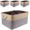 Mangata Jumbo Storage Box set of 4, Canvas Fabric Storage Baskets with Handles for Cupboards, Wardrobe, Shelves, Bathroom, Clothes, Toys, Towel (Foldable,Grey Beige)