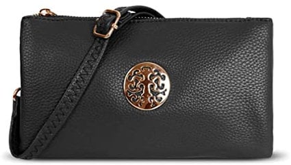 Ladies Crossbody Bag Designer Women Faux Leather Over the Shoulder Bag Clutch Small Messenger Handbags with Adjustable Strap (Black)