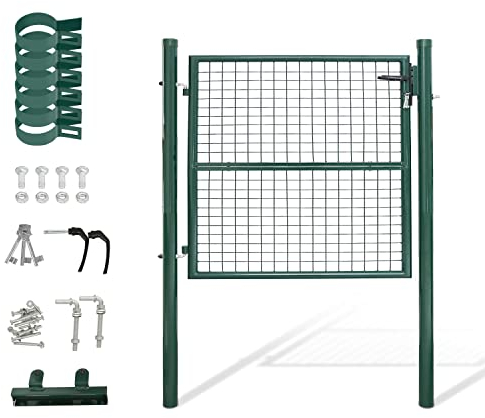 Vigevee Gartentor, 100x100cm Zauntor Gartentür aus verzinktem Stahl inkl. Griff, Schloss und 3 Schlüssel, Robust und Langlebig, Hoftor für Stabmattenzau, Pforte Einfahrtstür, Grün