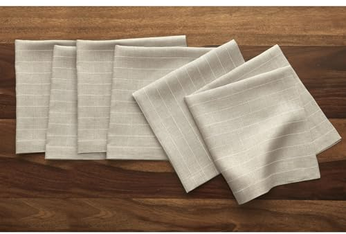 Solino Home Leinenservietten mit Nadelstreifen - 50,8 x 50,8 cm Stoffservietten, 6 Stück, 100% reine Leinenservietten, natürliche und weiße Streifen, Bauernhaus, waschbare Stoffservietten für drinnen