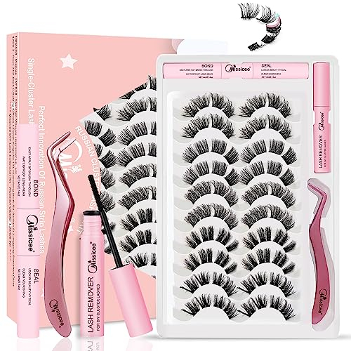 Wimpern Extensions Set, Missicee Lash Extension Set für Wimpernverlängerung 5 Stile Wimpern Einzeln 6D Natural Fluffy Wispy Einzelne Wimpern mit Bond Seal Entferner Pinzette zu Hause(D-11-17mm)