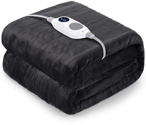 Warmrest Heizdecke mit Abschaltautomatik 𝟏𝟑𝟎×𝟏𝟔𝟎 𝐜𝐦 Flanell Elektrische Wärmedecke Heizdecke, 6 Temperaturstufen und Überhitzungsschutz, Waschbar Heizdecke Kuscheldecke fürs Bett, Grau