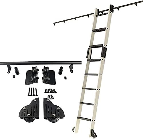 Schiebeleiter-Hardware Rollbibliotheks-Kit (Keine Leiter), Leiter-Aufhängerschiene 3,3-20-Fuß-Rundrohr-Mobile-Leiterschiene mit Bodenrollenrädern für Loft/Haus/Bücherregal (Size : 13ft/400cm