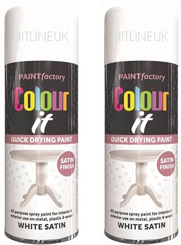HitlineUK 2 X 400ml White Spray Paint - Quick Drying Satin Wood Paint for Interior and Exterior Use on Metal, Plastic, and Wood