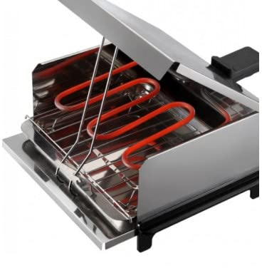 Barbacoa retro para fiestas de interior y exterior, 800 W para sándwiches, sausages,peces, vegetables, minipizzas, carne, etc. Bandeja de drenaje de grease-drenable y acero inoxidable/calentador
