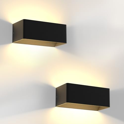 Kowanie LED Wandlampe innen Wandleuchte Schwarz: 2er Set Up Down Wandstrahler Flurlampe Wand 5W Wandbeleuchtung Modern Treppenhaus Wandlicht für Flur Wohnzimmer Schlafzimmer Esszimmer