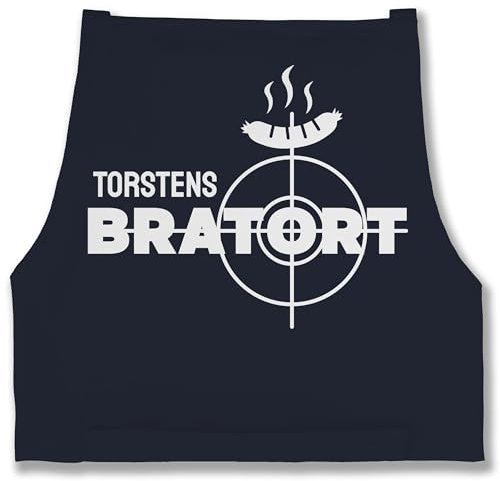 Schürze - Grillschürze - Bratort mit Name Geschenk Witzig Vatertag Weihnachten Geburtstag Papa - 85x69 - Navy Blau - personalisierte kochschuerze küche kochschürze koch schürzen kochen apron