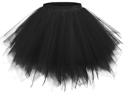 Tutú corto de ballet, falda de tul, enagua para mujer, carnaval, fiesta, disfraz de Halloween, Negro , Talla única