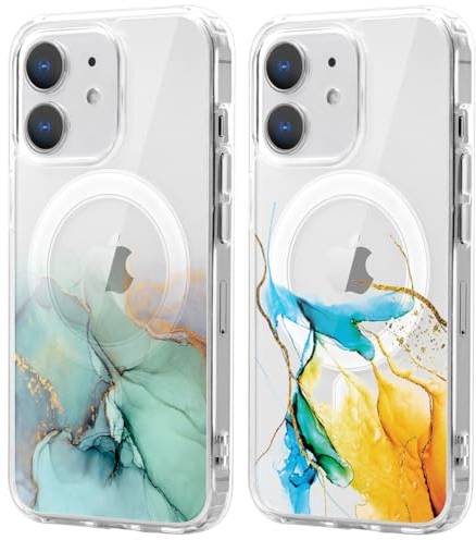 Xylota 2 Stück Magnetisch Hülle für iPhone 12 mini 5.4 '' [Kompatibel mit MagSafe], Marmor Muster Mädchen Aesthetic Design Klare Handyhülle, TPU Stoßfeste Transparent Schutzhülle für iPhone 12 mini