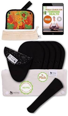 Waschbare Slipeinlagen Bio Baumwolle TANGA mit rutschfester Druck; 7-Pack (S) Premium Linie STRING wiederverwendbare Slipeinlagen waschbar dünn für Ausfluss; Stoffslipeinlagen für sorgenfreie Tage