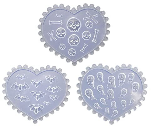 LUCKGONI 3D Silicone Nail Art Molds, 3pcs Set, Ghost/Skull/Bat Designs, DIY Nail Art Decorations, Manicure Tool