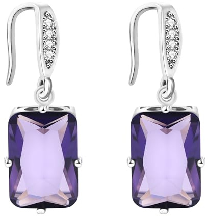 Oneress Platinierte Rechteckige Dangling Ohrstecker, Lila Kristall Tropfen Ohrstecker, Hochzeitsaccessoire, Brautschmuck Für Frauen YA4640 (Lila)
