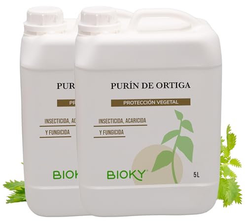 Bioky® Purín de Ortiga Ecológico 10L - Fungicida, Repelente y Fertilizante - Corrector Carencias de Hierro en Plantas (Clorosis Férrica) - Reverdeciente Natural - Protección para el Huerto (10L)