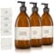 Oputec 3 x 500ml Seifenspender aus Glas + Etiketten: Shampoo Flaschen zum Befüllen als Duschgel Spender, Pumpspender - Pumpflasche aus Braunglas - Behälter zum Befüllen für Küche Badezimmer