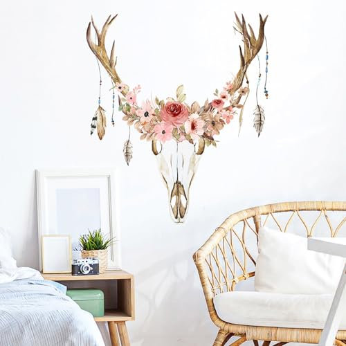 astylishome Animal Wall Stickers Peel and Stick Removable Colorful Floral Art Decal Animals Decals Deer Sticker Wallpaper for Kids Bedroom Baby Nursery Walls Decor 1020