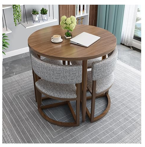 ZzERTE Runder Esstisch Mit 4 StüHlen, Esszimmergruppe Mit Esstisch Und 4 Essstühlen, Moderner Küchentisch Set, Tisch Und Stühle Set, Essgruppe Für Küche Esszimmer Büro Wohnzimmer(Dark Gray)