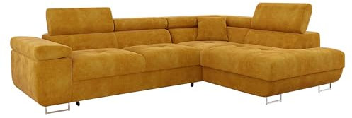 Mirjan24 Ecksofa Torezio mit Bettkasten, Einstellbare Kopfstützen, Sofa mit Schlaffunktion, Eckcouch für Wohnzimmer, Polsterecke, L-Form Couch mit Bettfunktion (Wave 05, Seite: Rechts)