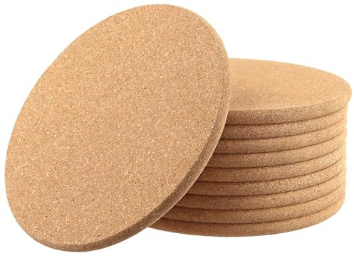 MUKSEUT 10 PCS 19x1 cm Cork Placemat Set, Round Coasters Place Mats, Natural Cork Placemats for Plant Drinks Hot Pots Drinks Cup